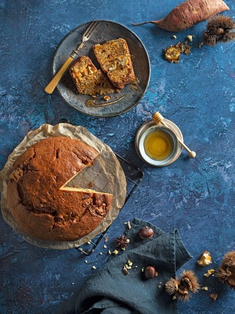 Bizcocho de boniato con castañas caramelizadas