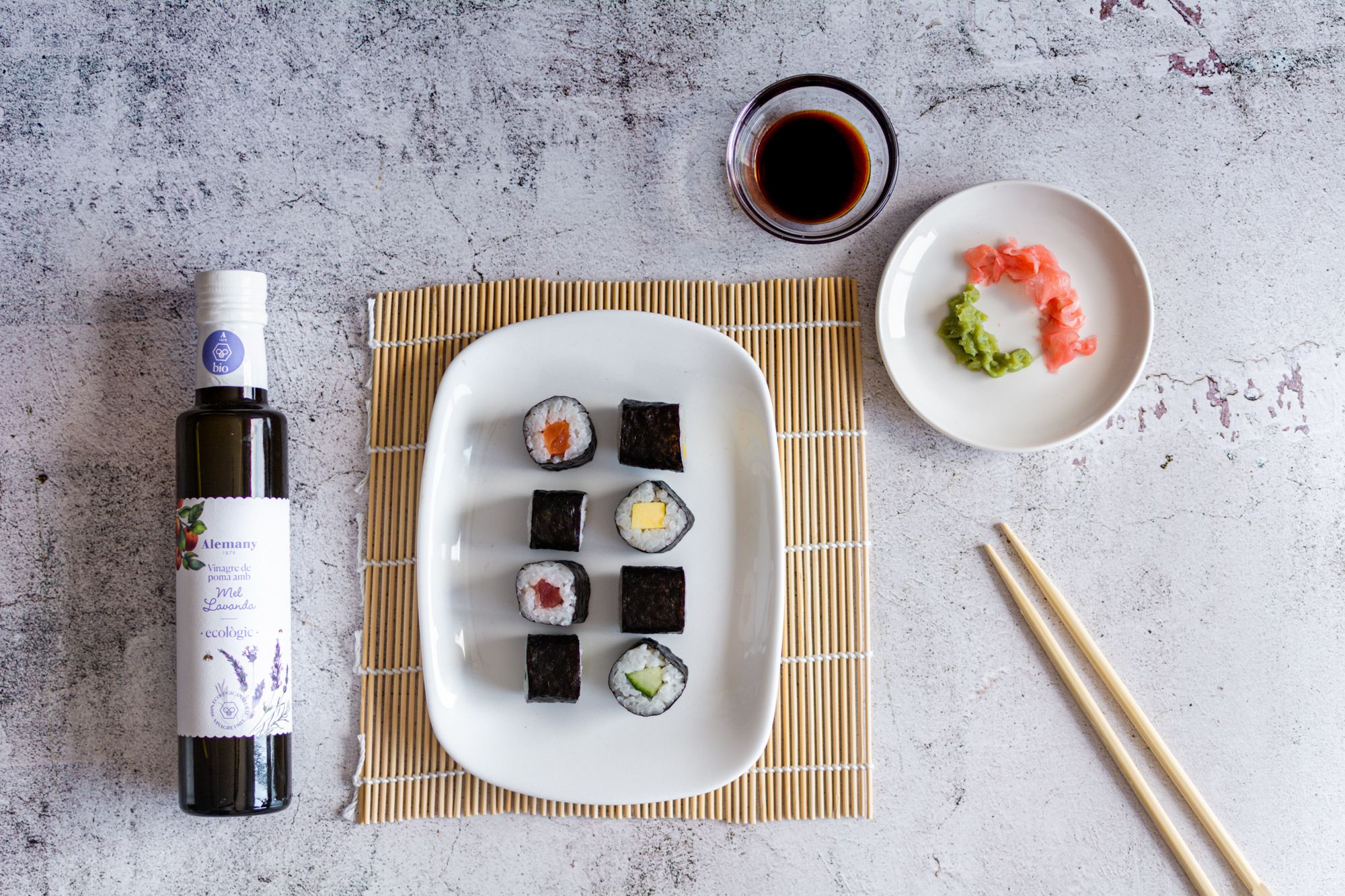 Sushi amb vinagre de poma ecològic i mel de lavanda