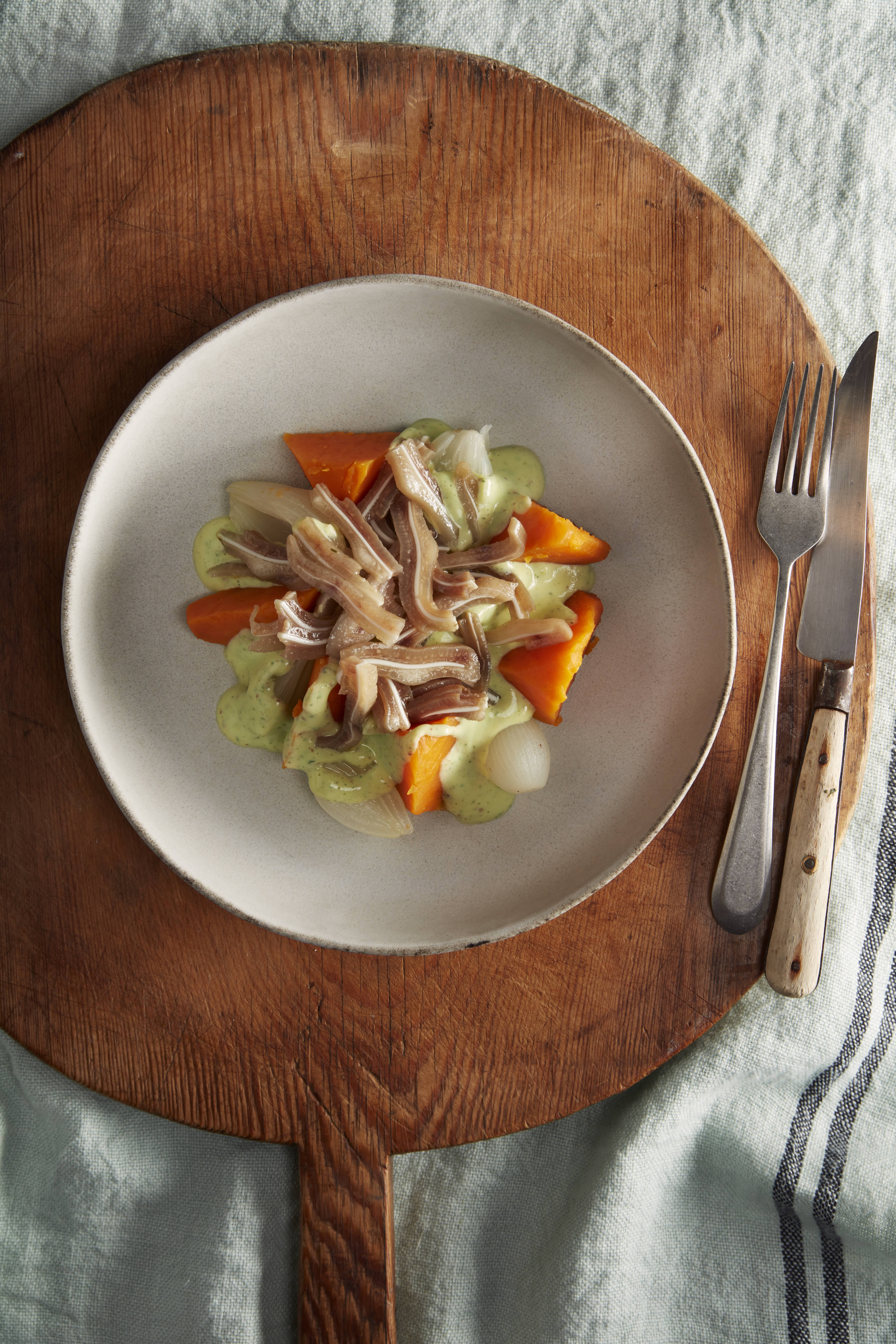 Bullit d'orella de porc amb moniato