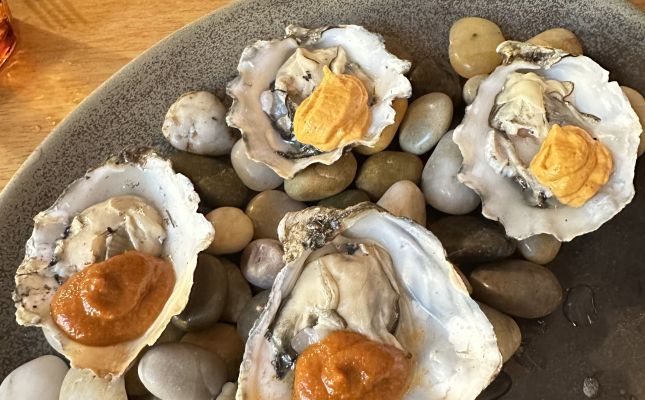 Ostra a la brasa amb romesco