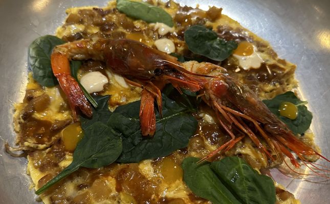 Truita oberta de gamba de Palamós de Casa de Vivi