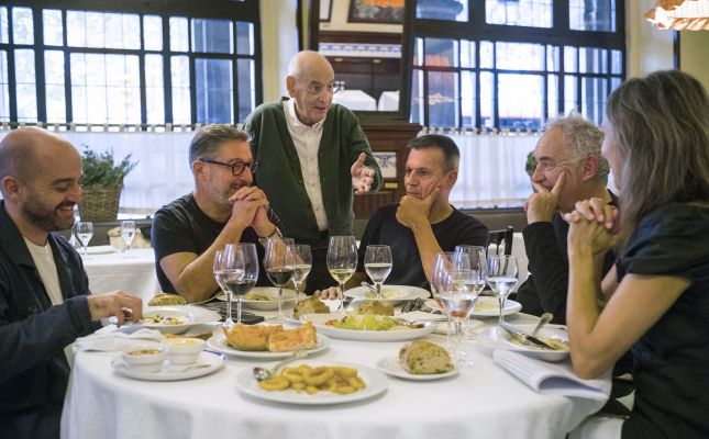 Paco Solé Parellada amb Joan Roca, Oriol Castro i Ferran Adrià al 7 Portes.