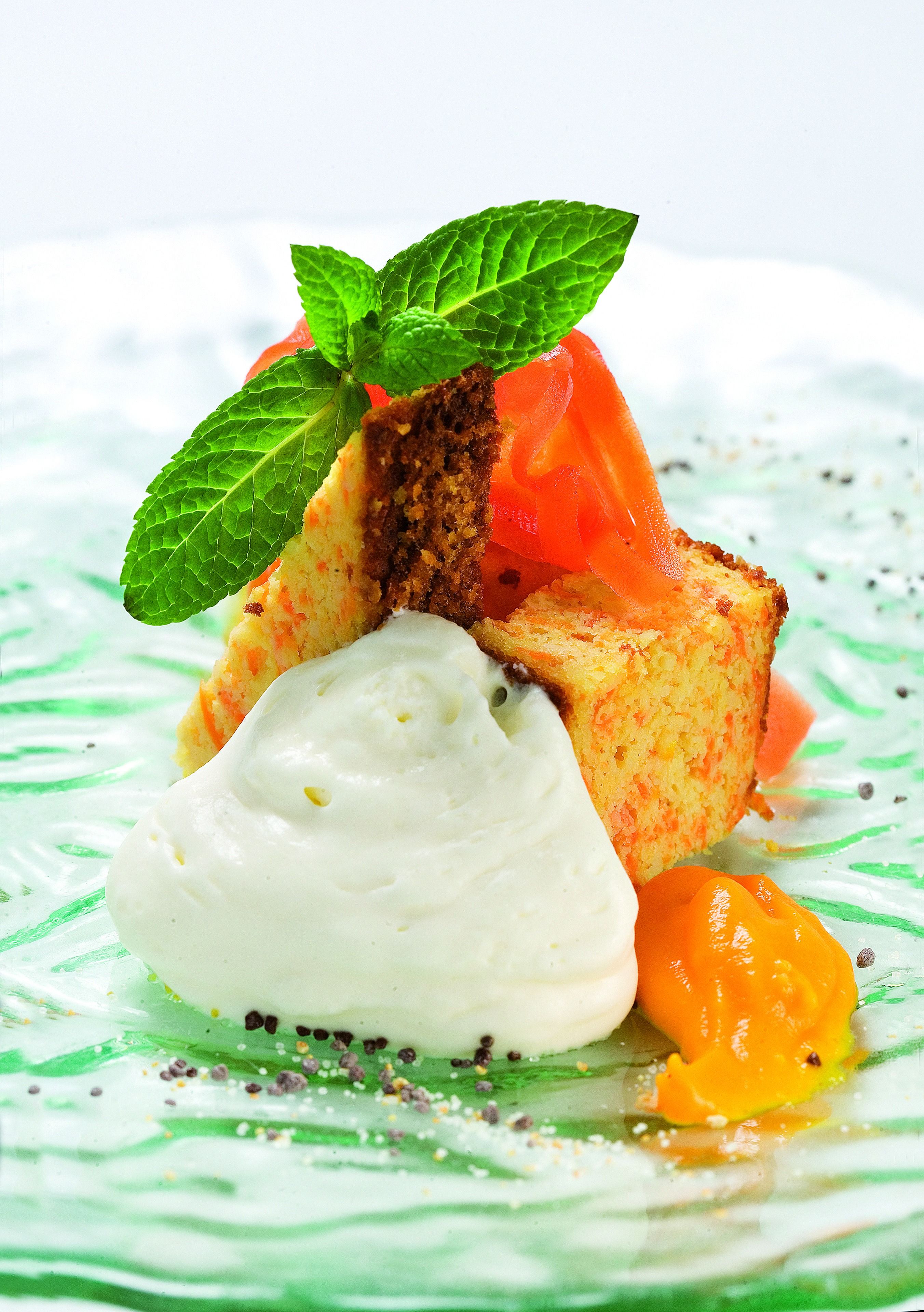 Plum-cake de pastanaga, coco i gelat de mandarina