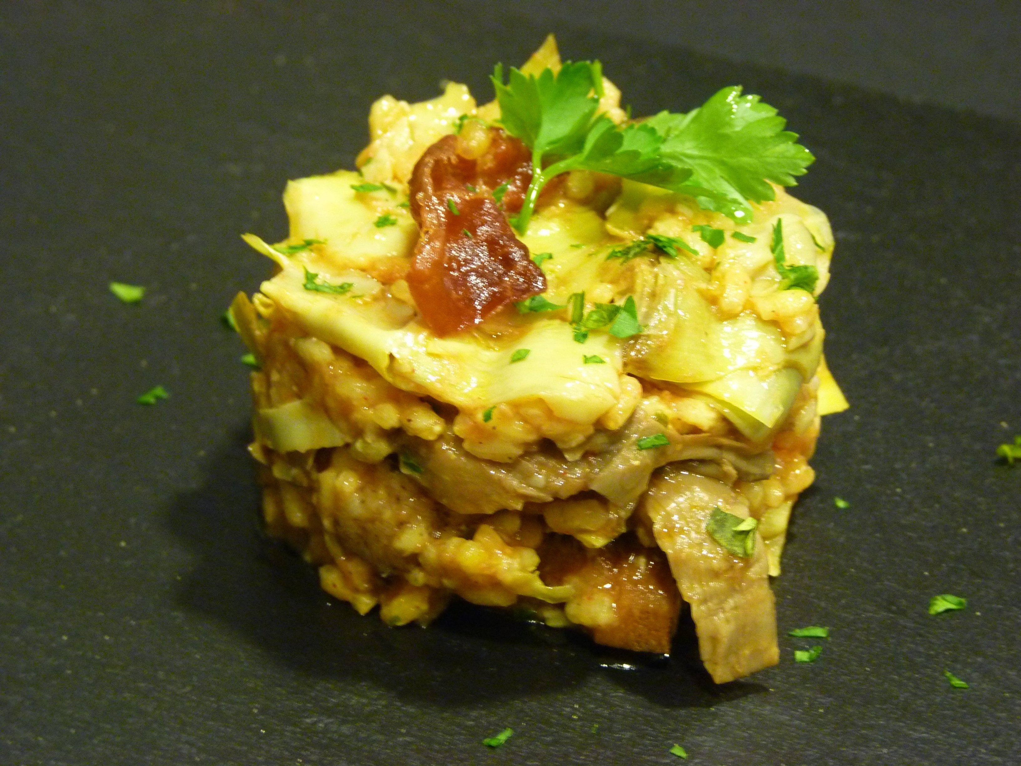 Risotto de carxofes i pernil ibèric