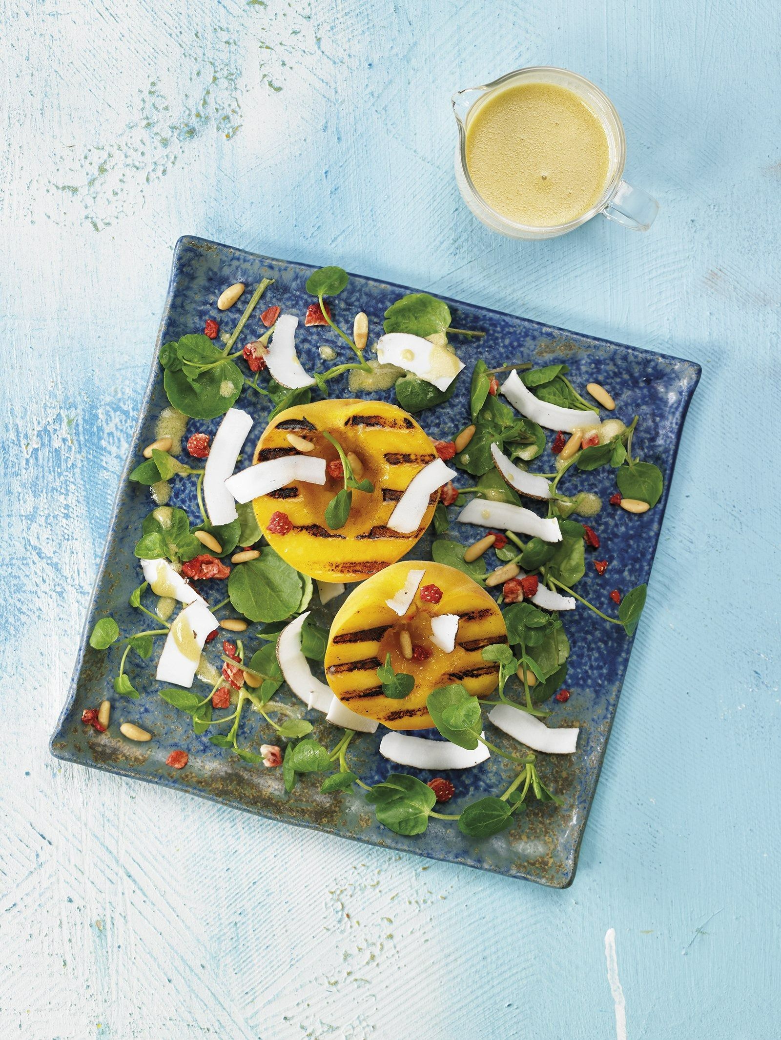 Préssecs a la planxa, créixens i vinagreta de llima-llimona