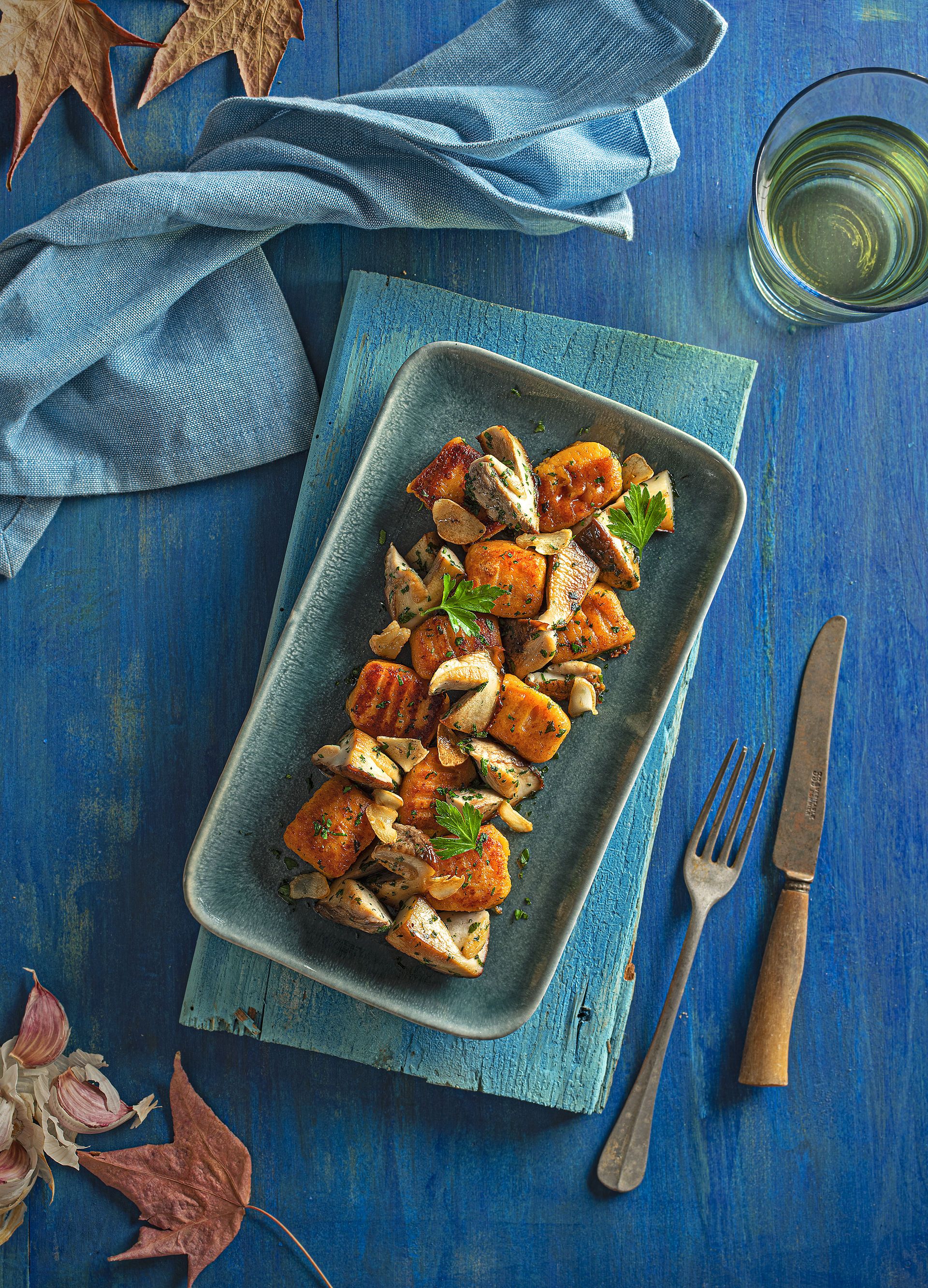 Nyoquis de moniato saltats amb ceps