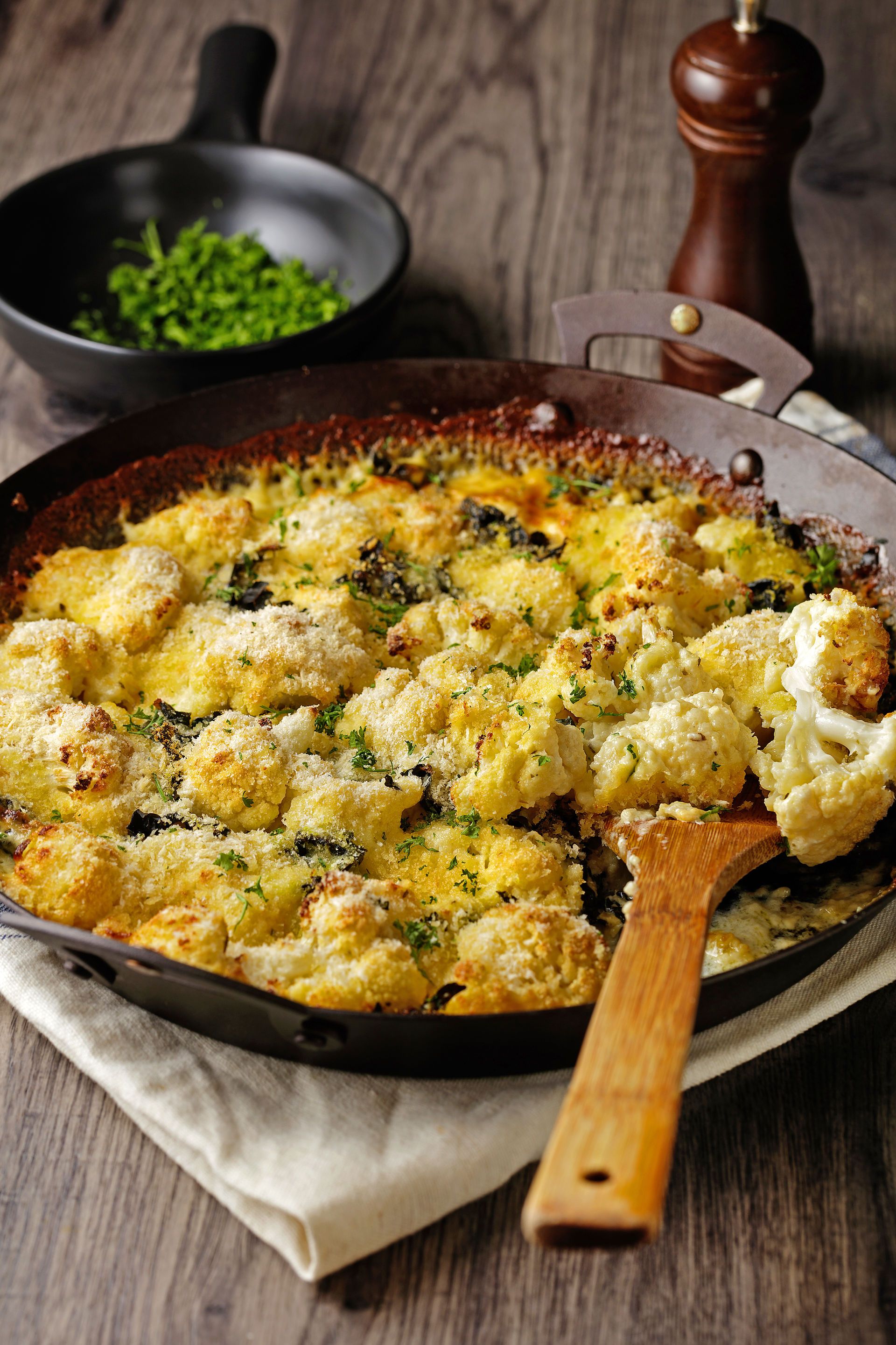 Gratinat de coliflor i kal amb crema de formatge