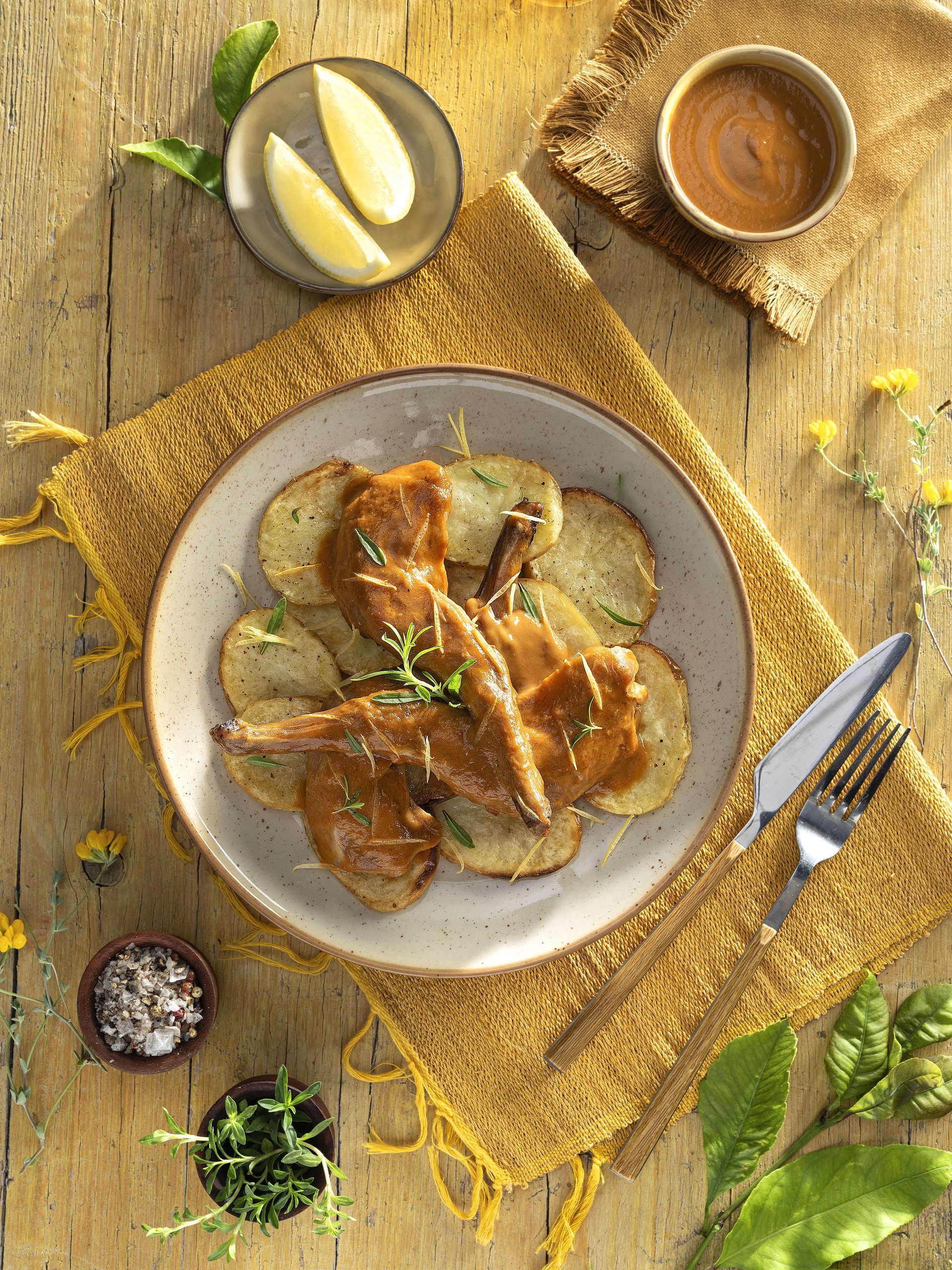 Espatlles de conill amb sajolida i llimona