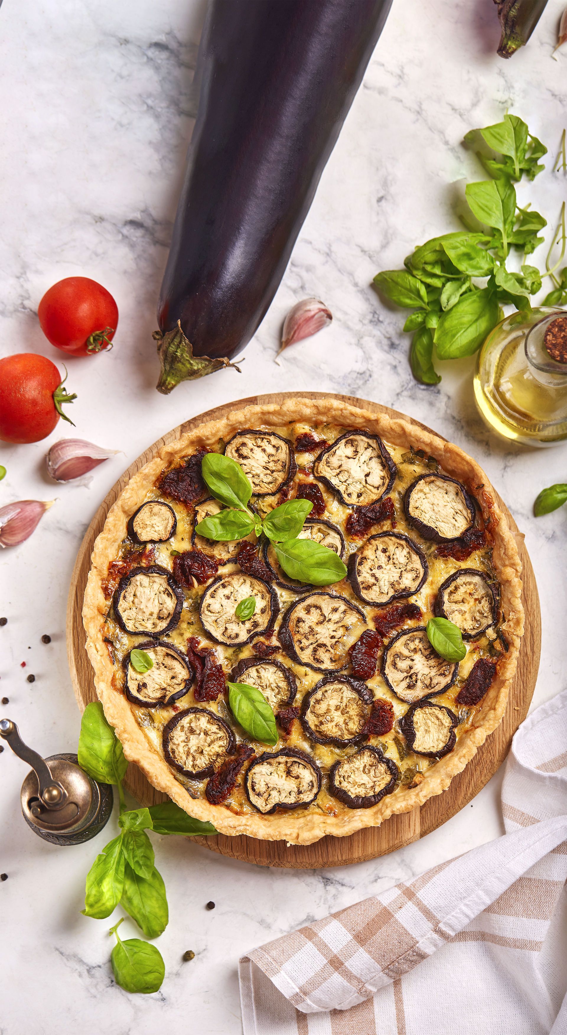 Quiche d’albergínia i tomàquet sec