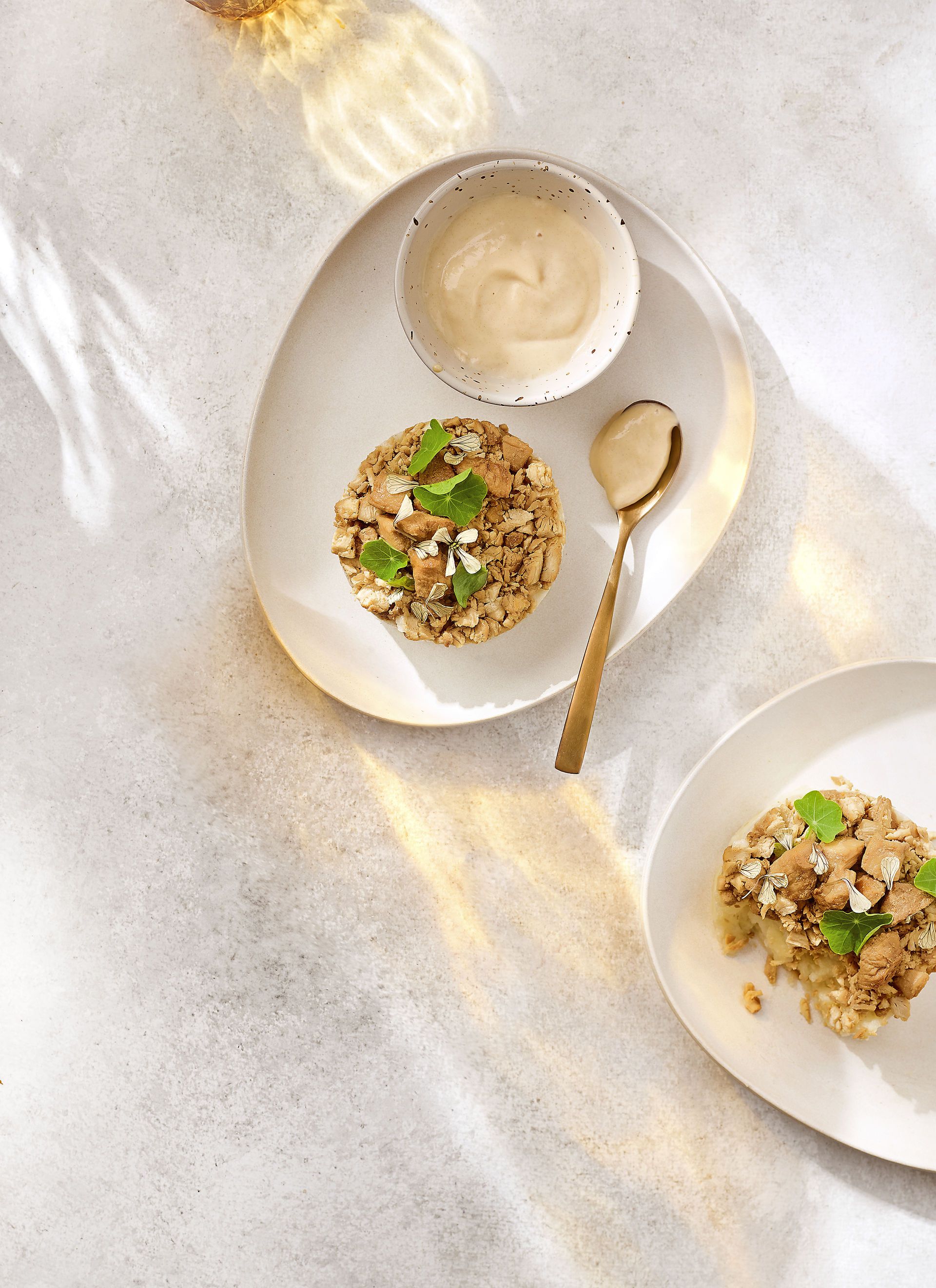 Timbal de pollastre amb allioli de poma