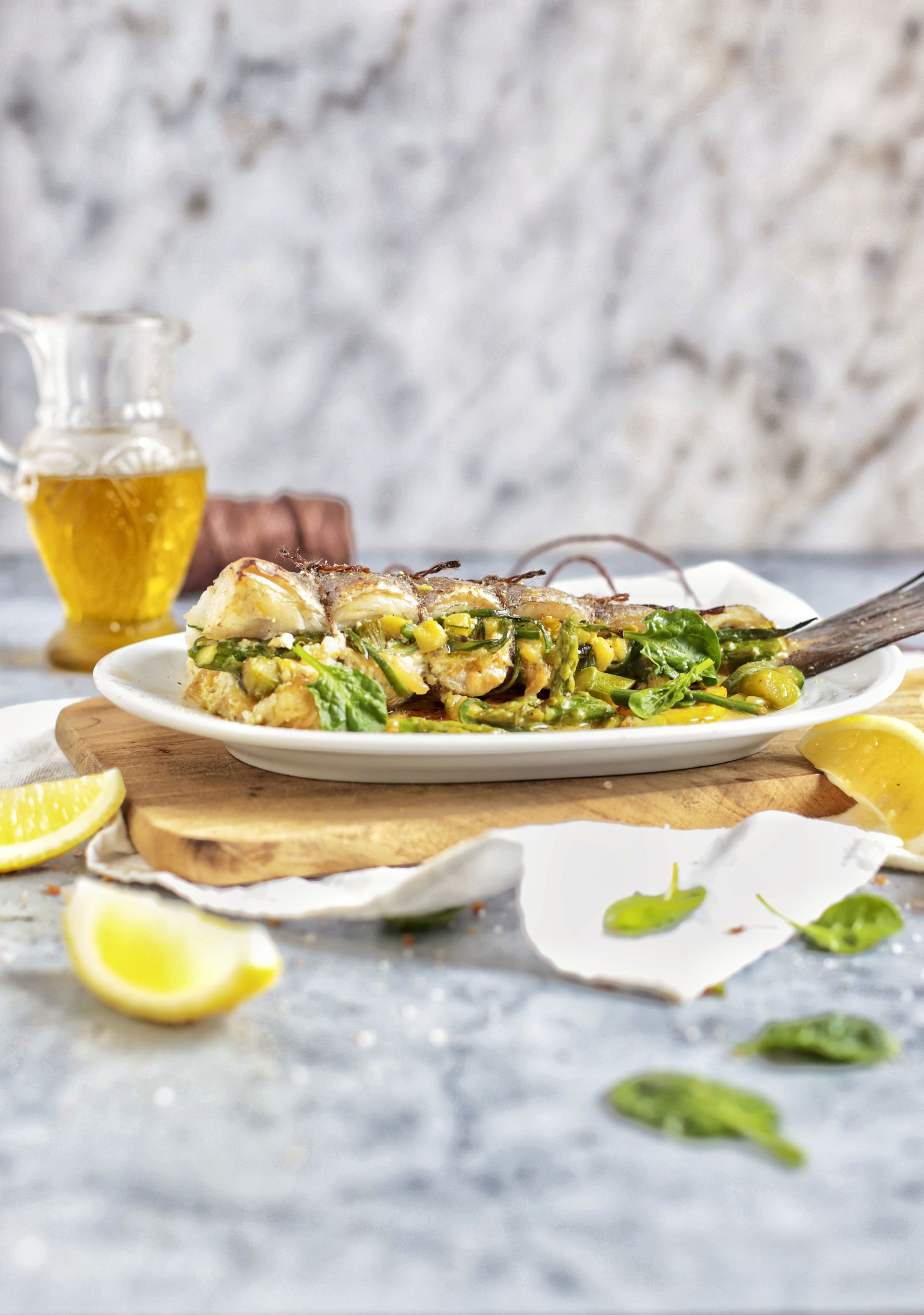 Cua de lluç farcid de verdures i mató Cua de lluç farcid de verdures i mató