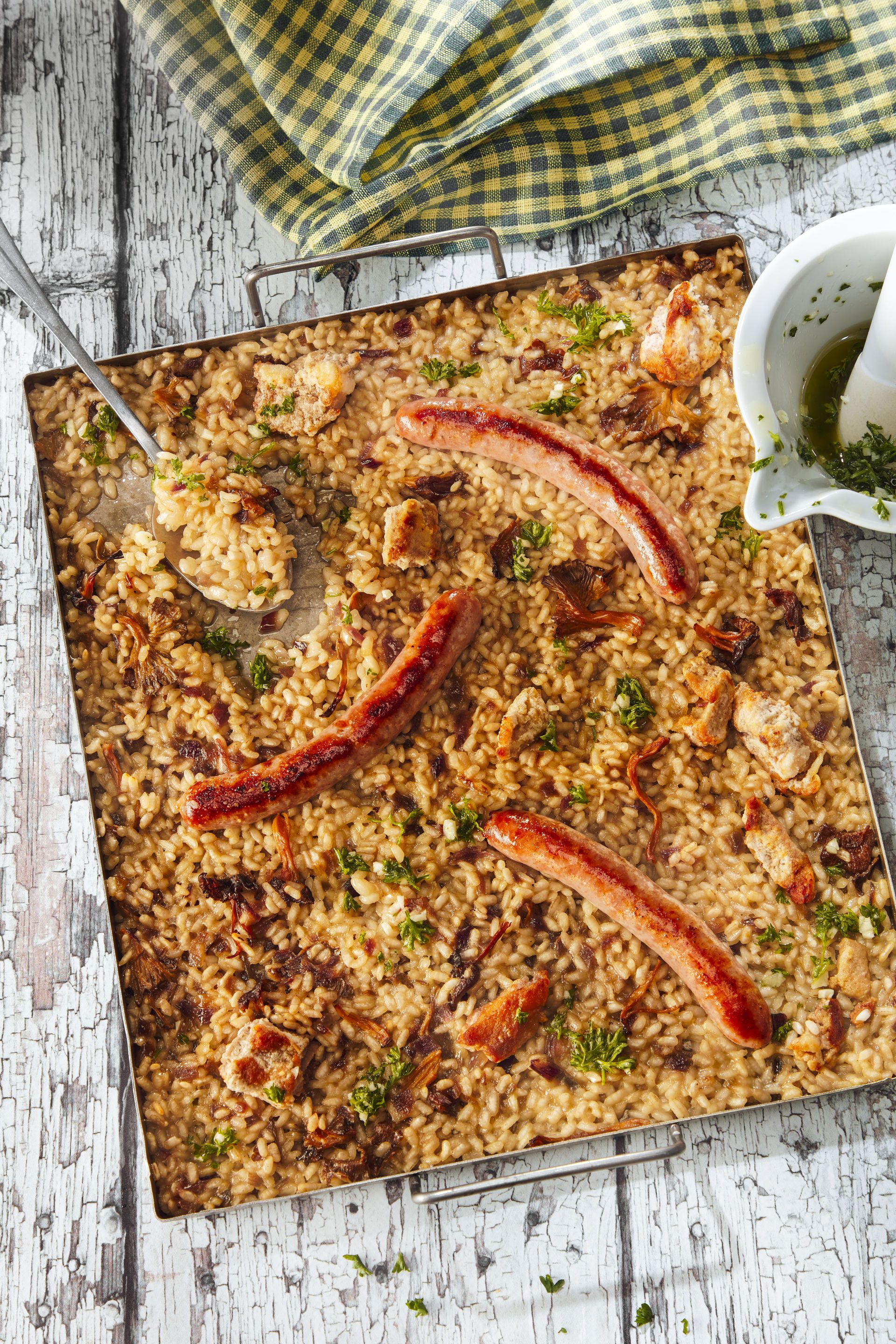 arroz setas y salchochas