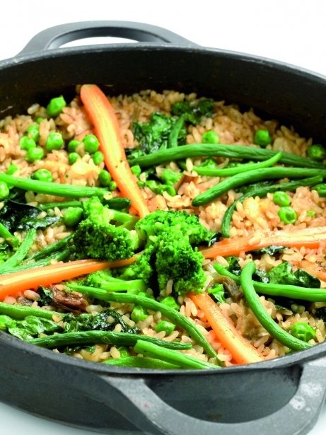 Arroz con verduras y bacalao