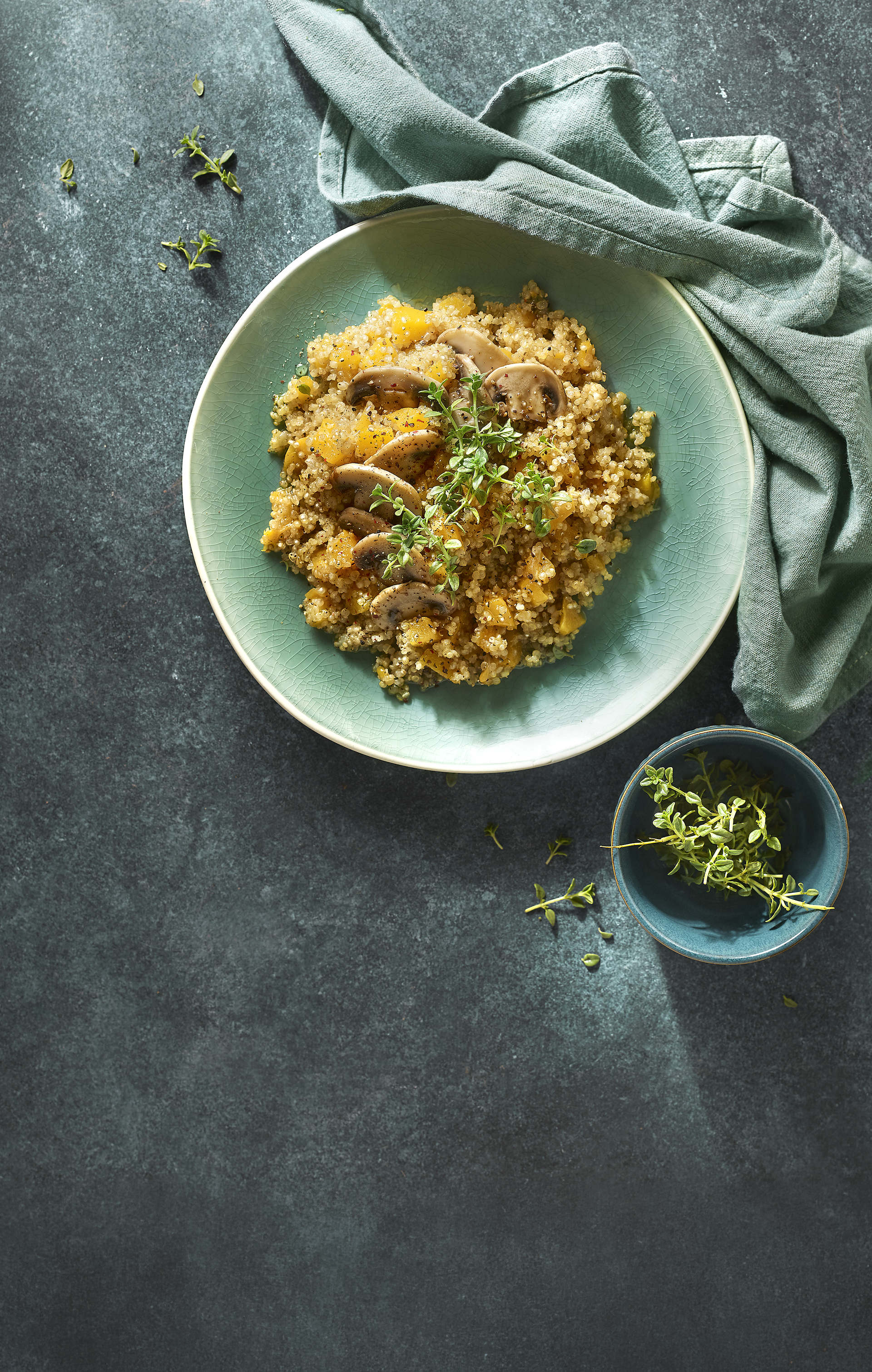 Quinoa con calabaza y champiñones Quinoa con calabaza y champiñones