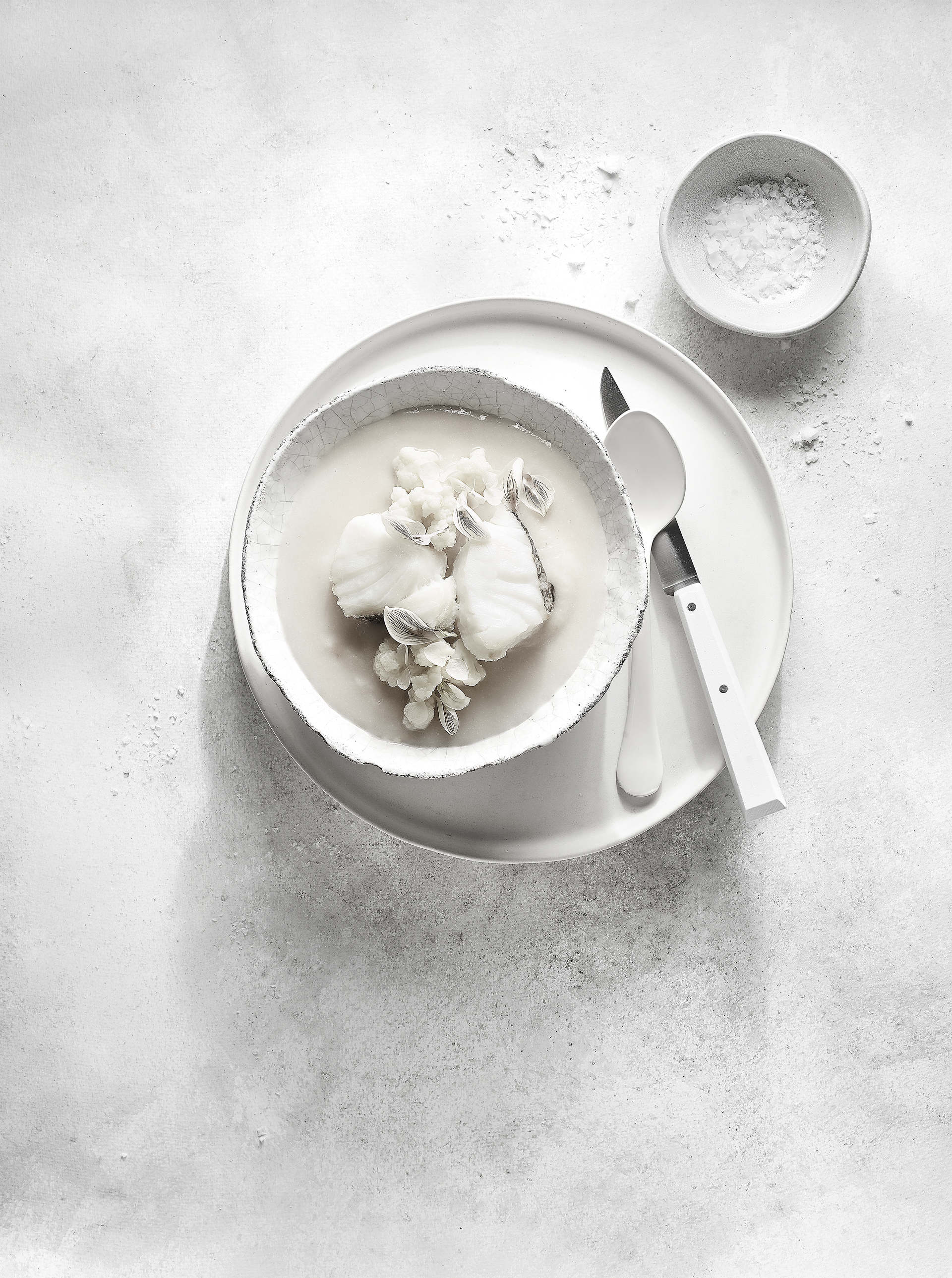 Crema de judías secas y coliflor con bacalao Crema de judías secas y coliflor con bacalao