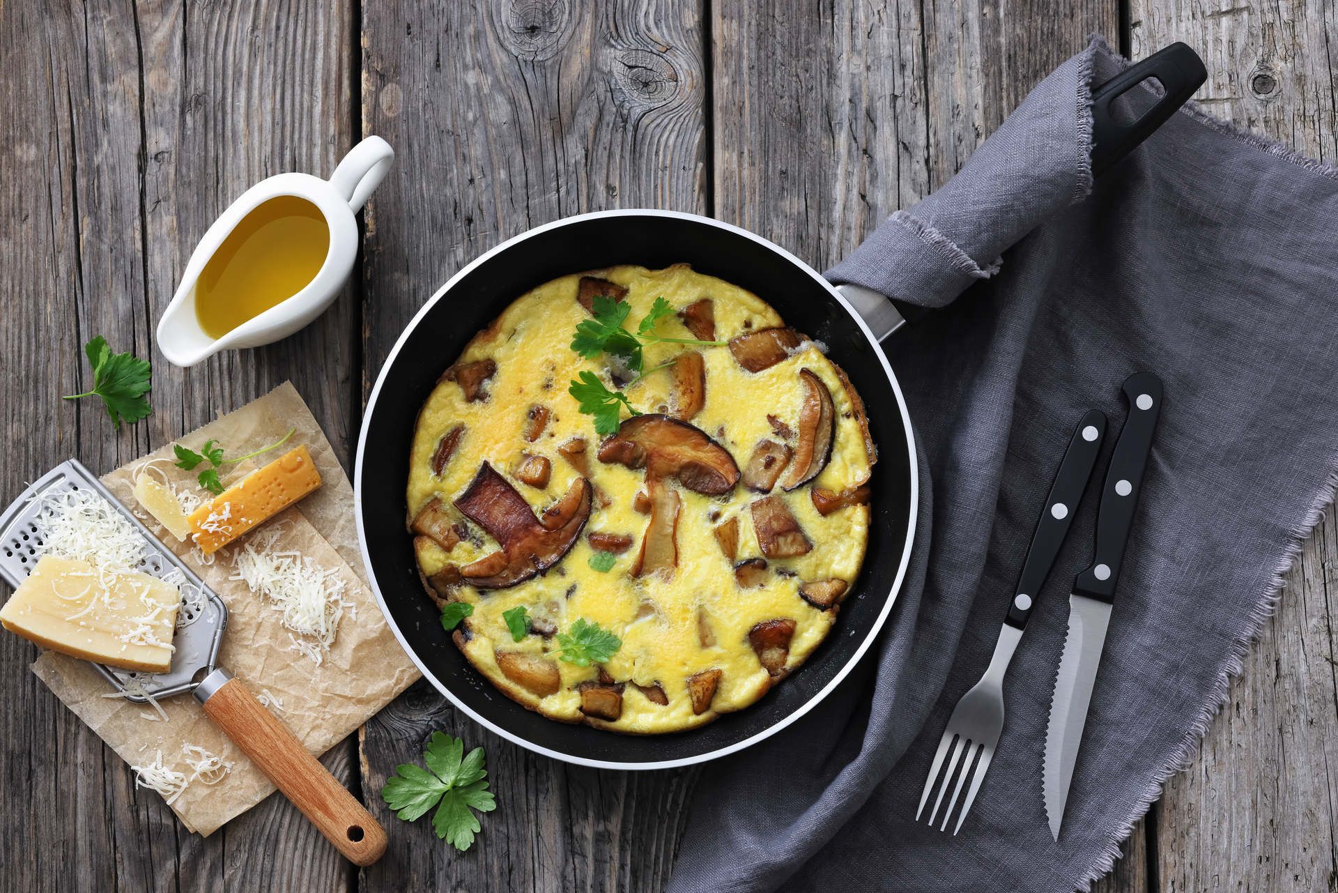 Tortilla de ceps con parmesano Tortilla de ceps con parmesano