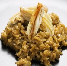 Risotto de galeres i carxofes amb espardenyes a la planxa