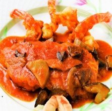 Fricandó de rape con corazones de langostinos