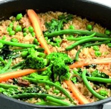 Arroz con verduras y bacalao