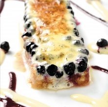 Caliente y frío de arándanos con crumble de carquinyolis