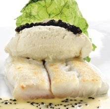 Merluza con fondant de brécol y caviar del valle de Aran