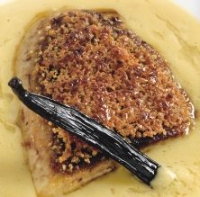 Foie gras caramel·litzat amb crema de llenties amb vainilla