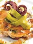 Carpaccio de pop amb fetge i mandarina