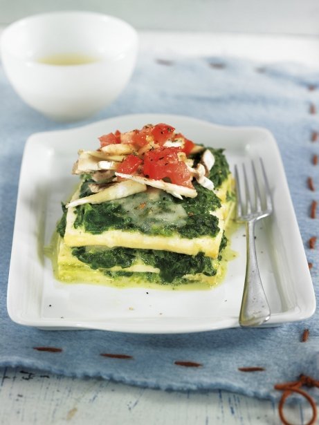 Lasaña de tofu y espinacas