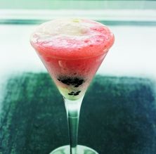 Espuma de sandía con moras y helado de vainilla