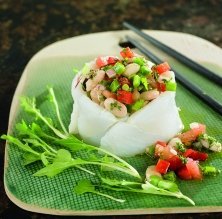 Tambor de carpaccio de bacalao y ensalada de judías blancas