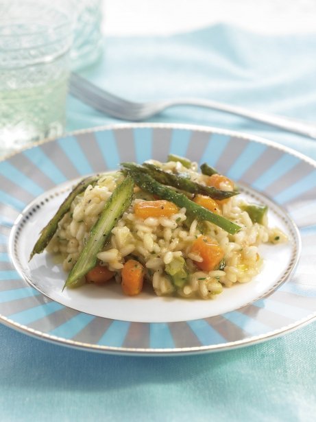 Risotto de espárragos trigueros, calabaza y queso de oveja