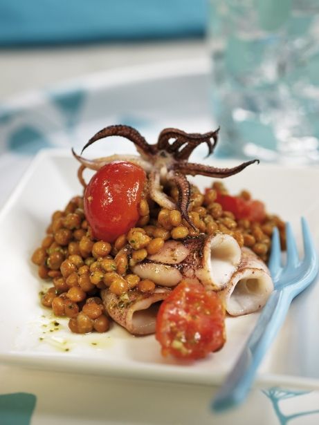 Estofat de llenties amb calamars