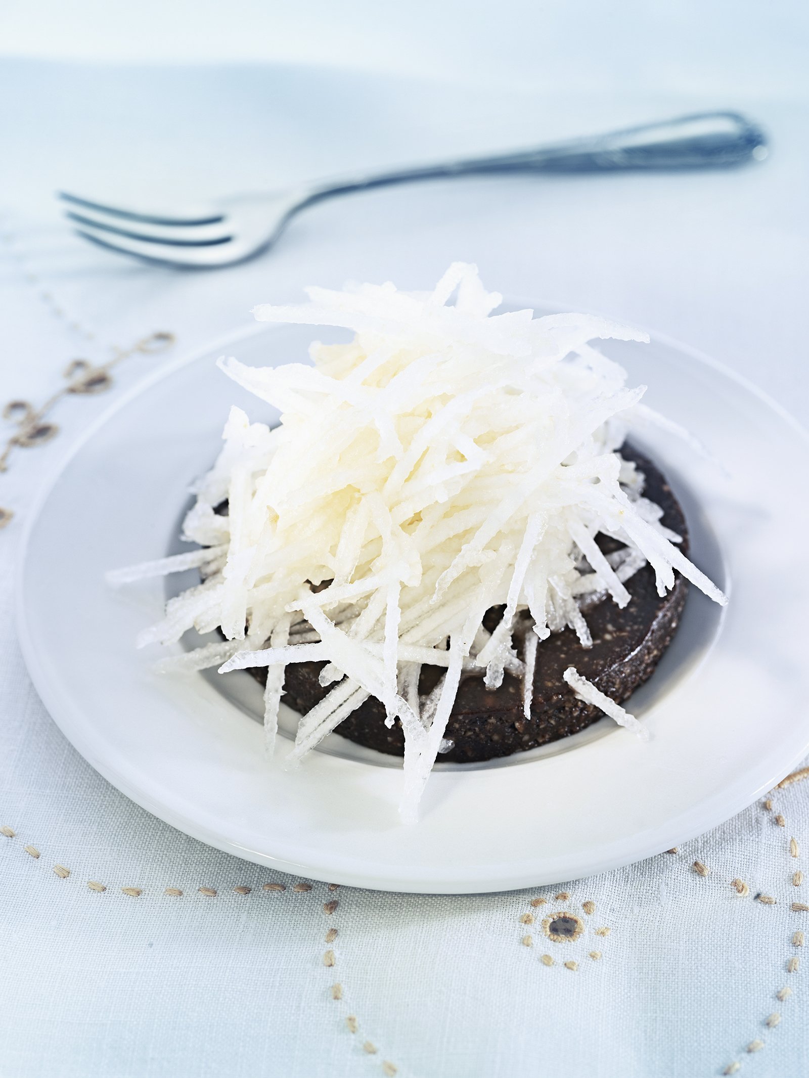 Delicias de cacau con peras de flor de invierno