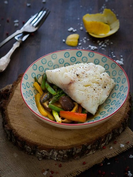 Bacalao Skrei con wok de verduras