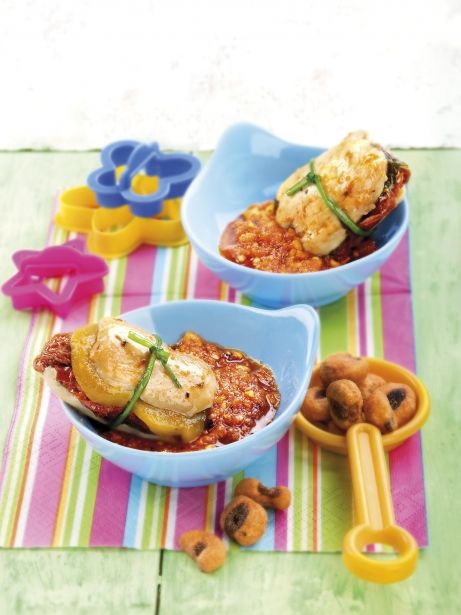 Pollo rellenado de préssecs con romesco de quicos