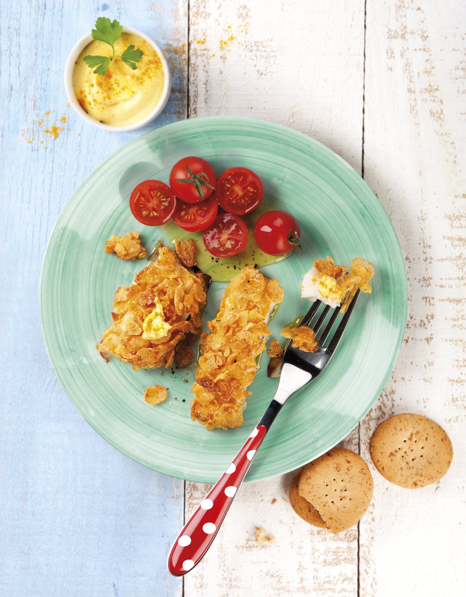 Bacalao enlucido con 'corn flakes'