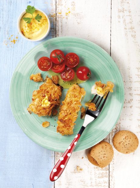 Bacalao enlucido con 'corn flakes'