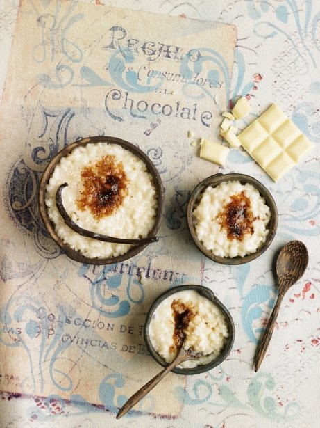 Arroz con leche y chocolate blanco