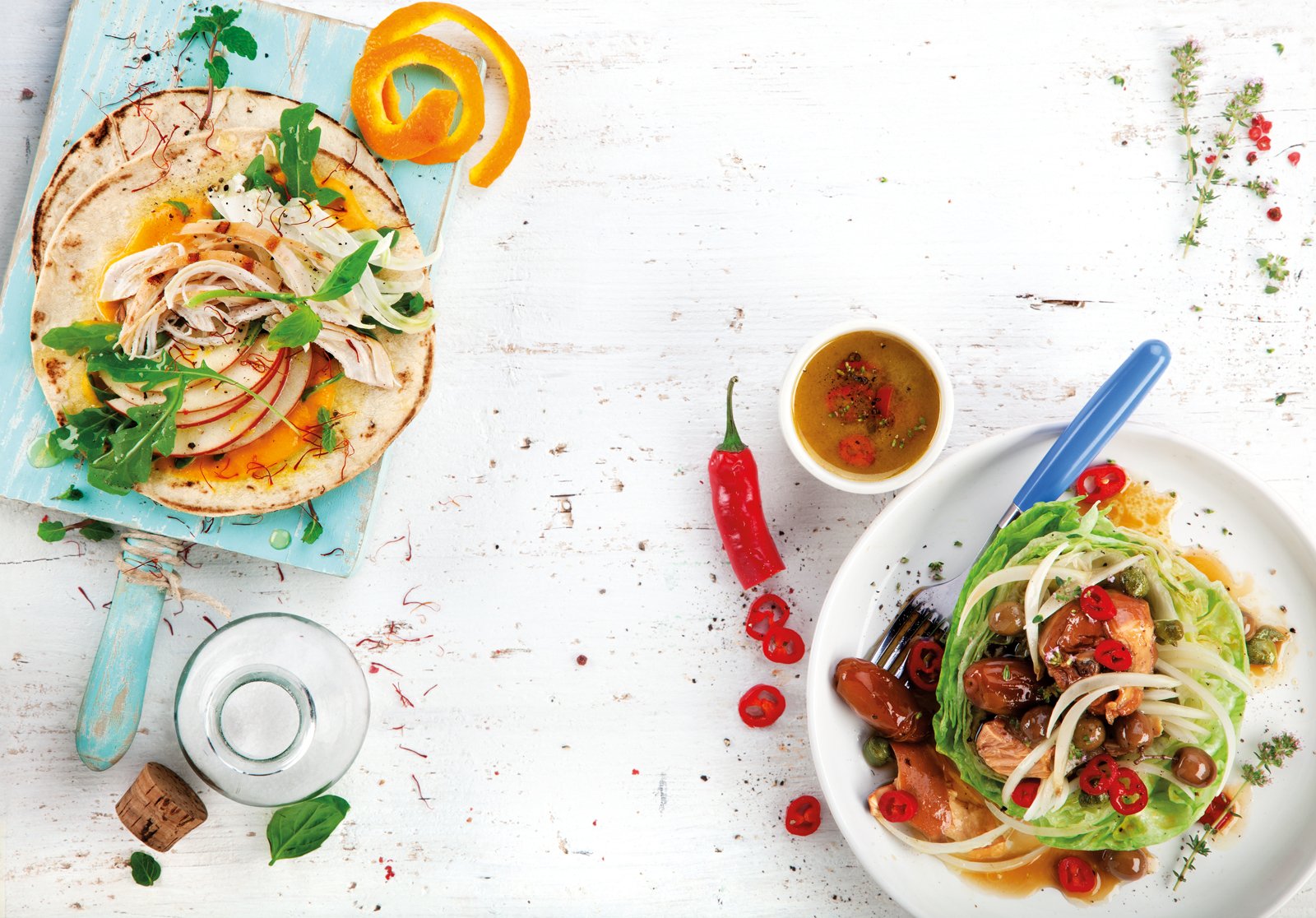 Ensalada de escarola con escabeche de pollo