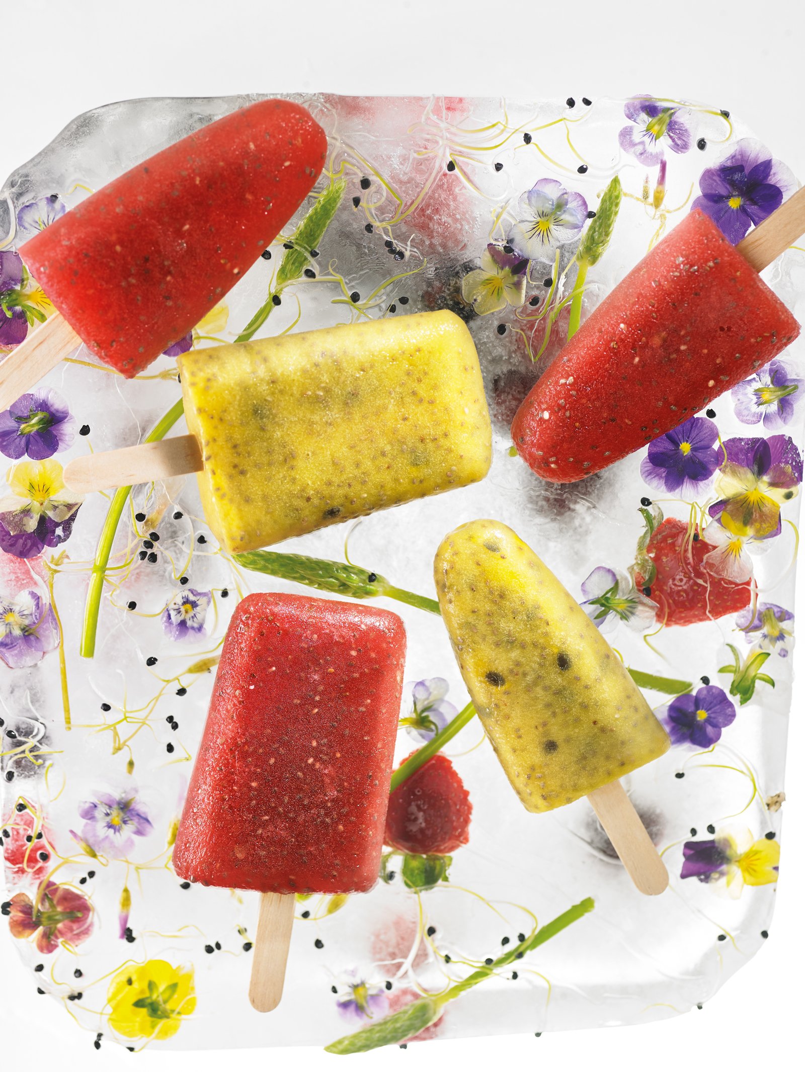 Gelats de fruita i llavors de xia