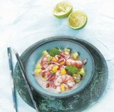 Cebiche de gambas con leche de coco