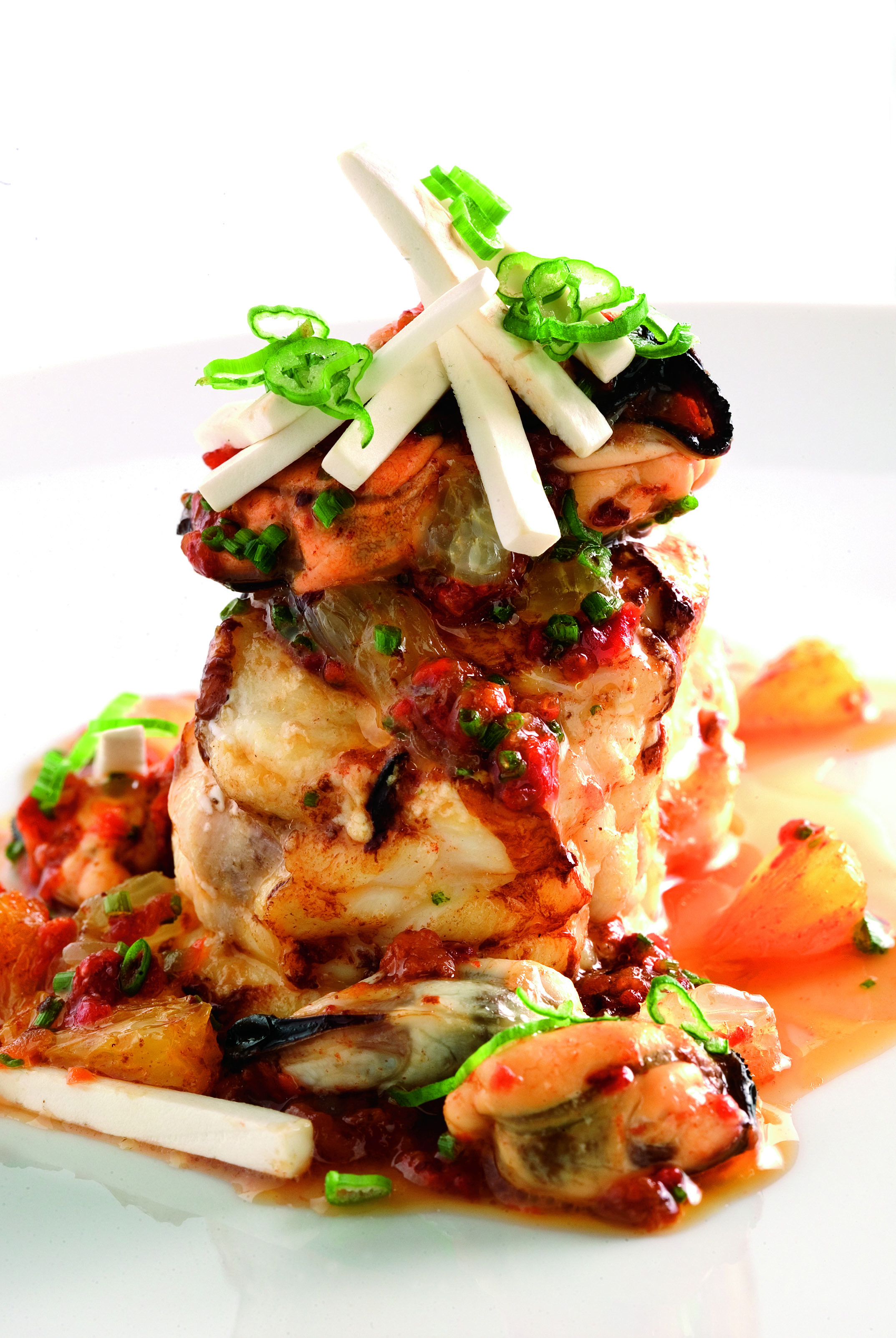 Turnedó de rap amb escabetx de musclos