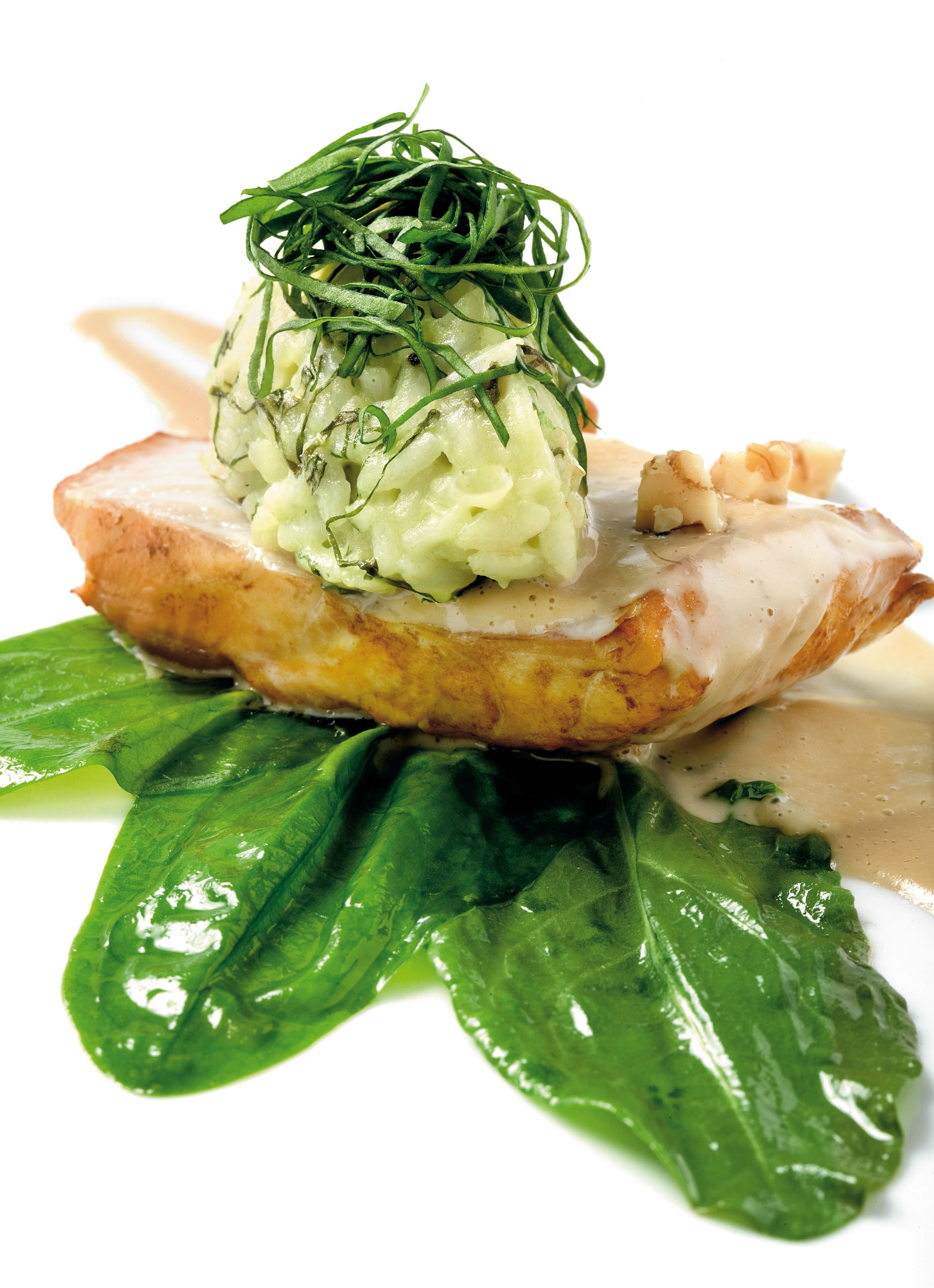 Rodaballo calentado con vino de nuevos y arroz ácido de acedera de montaña