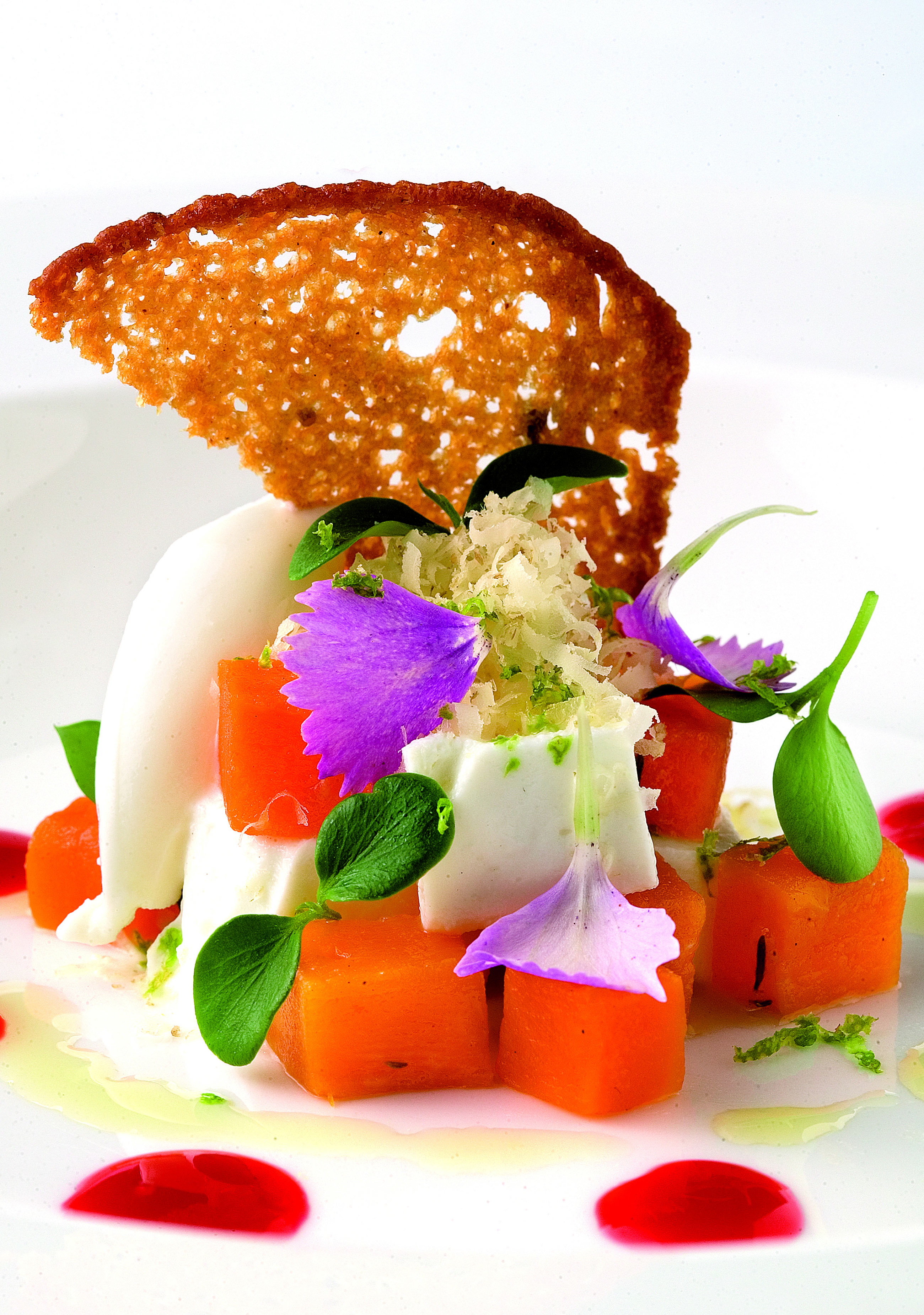 Recuit amb carbassa i gelat de mel de tòfona