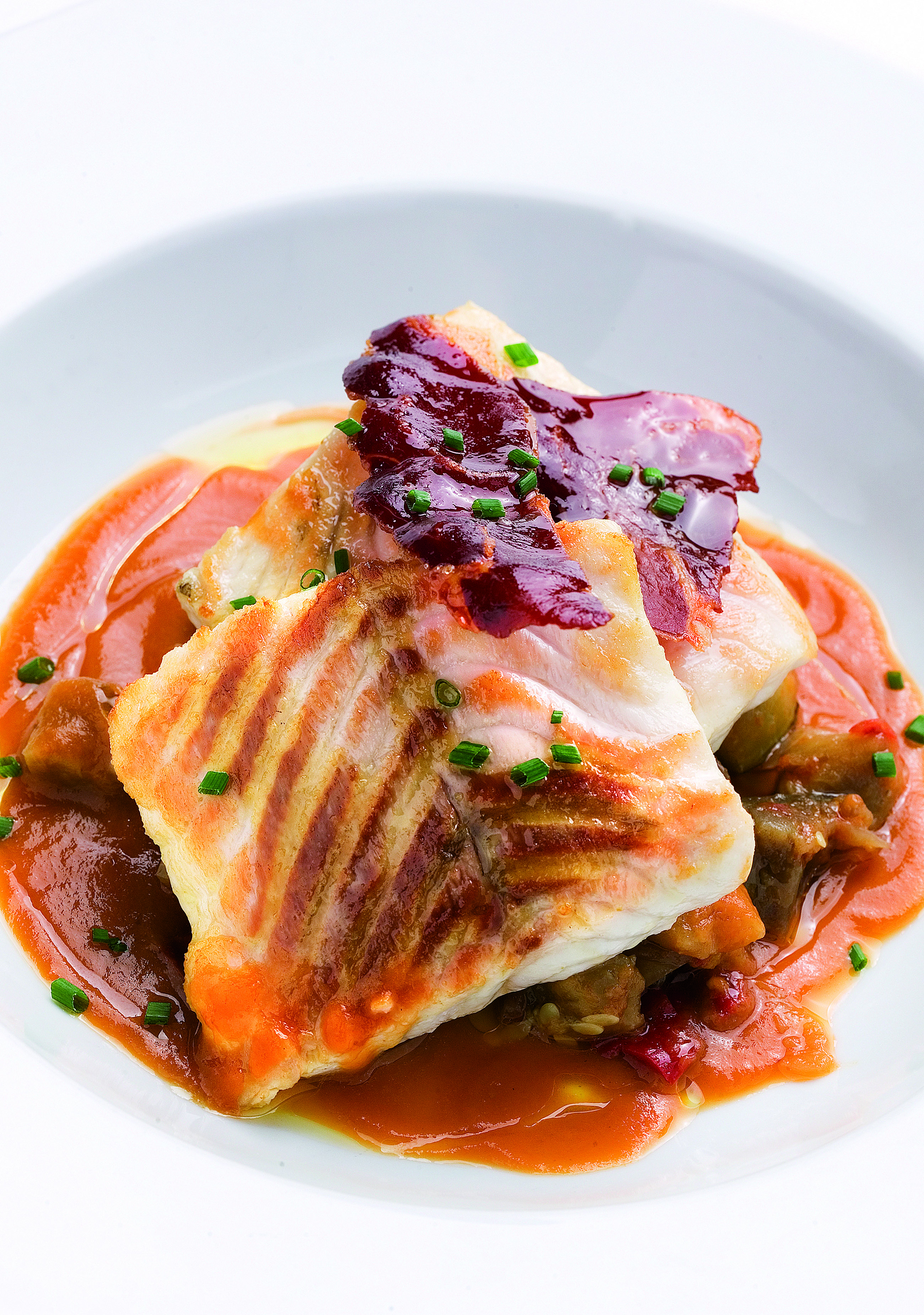 Esturión con escalivada