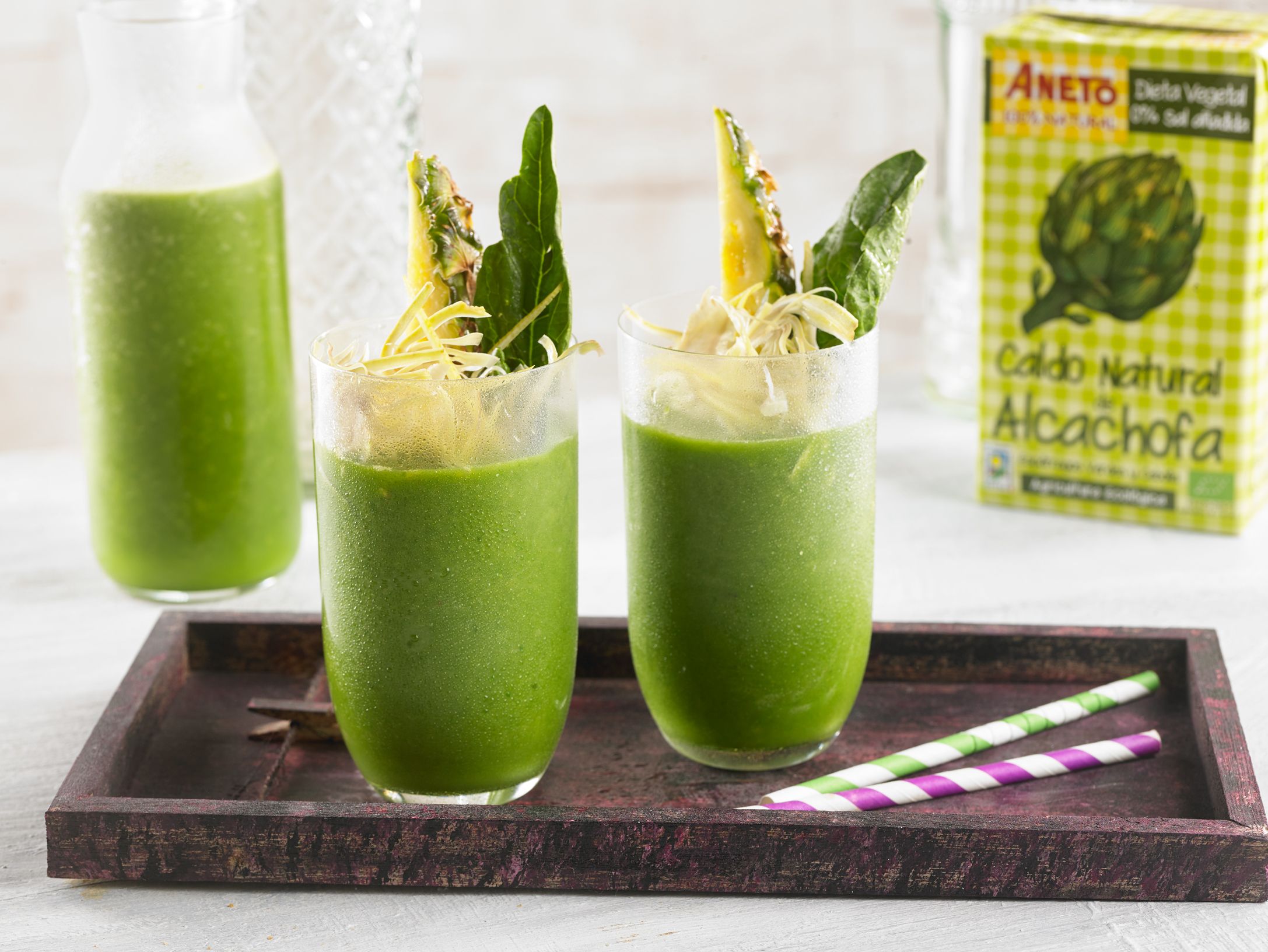 'Smoothie' de caldo de carxofa, espinacs i pinya