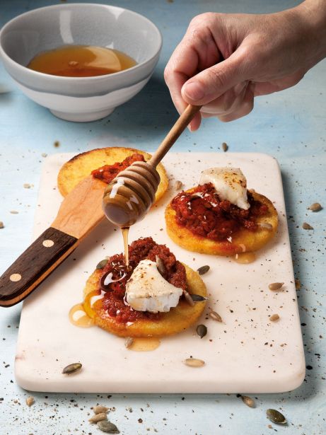 Polenta con sobrasada y miel