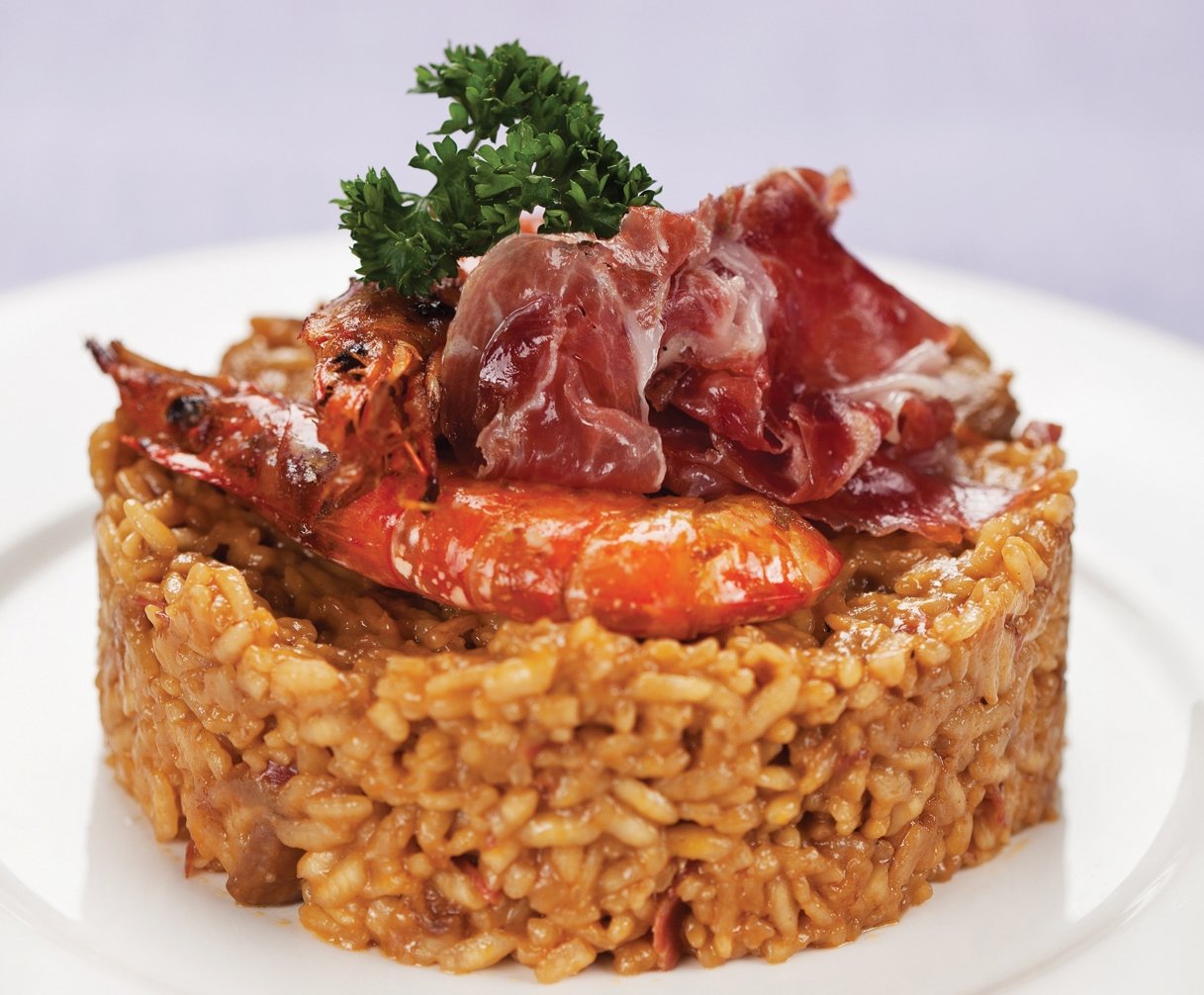 Risotto de ceps, langostinos y jamón ibérico