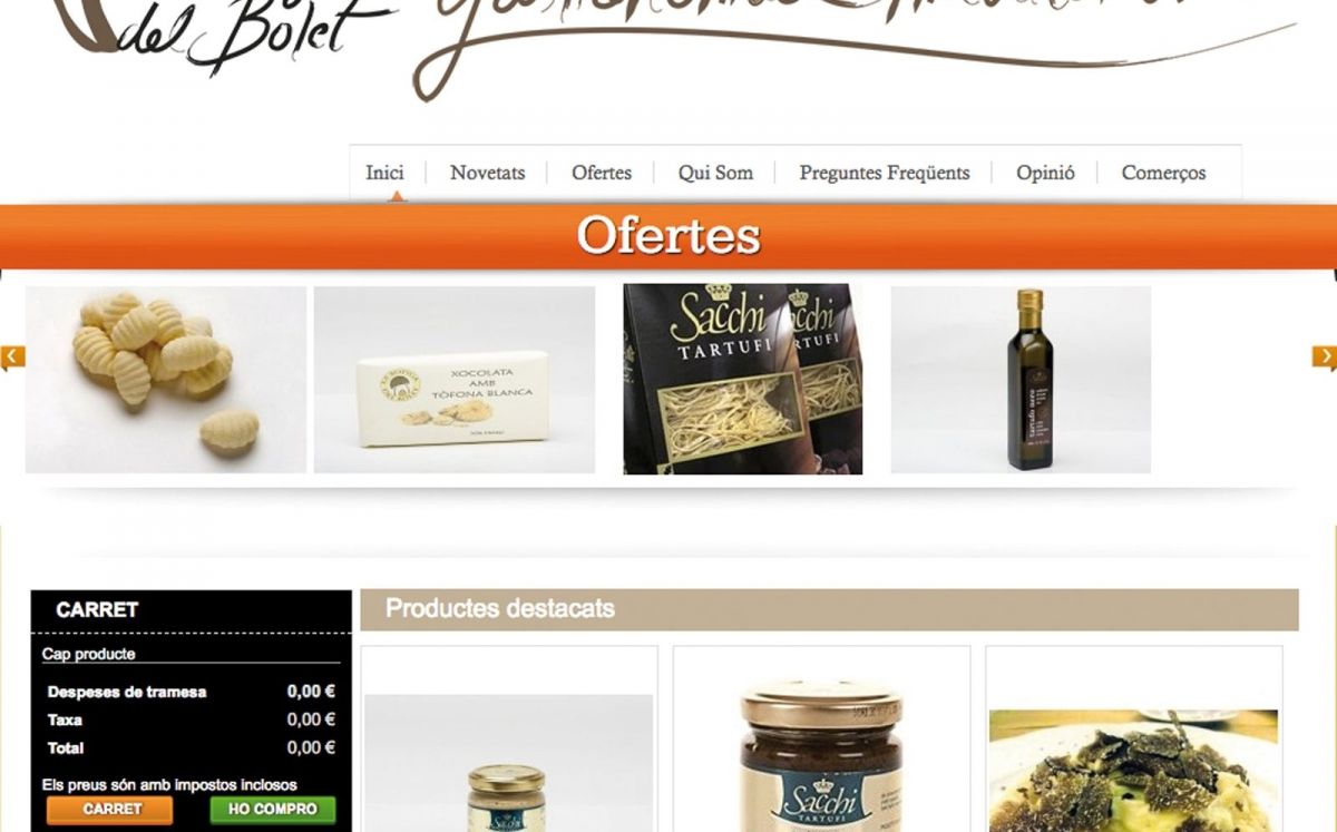 Web de La botiga del Bolet