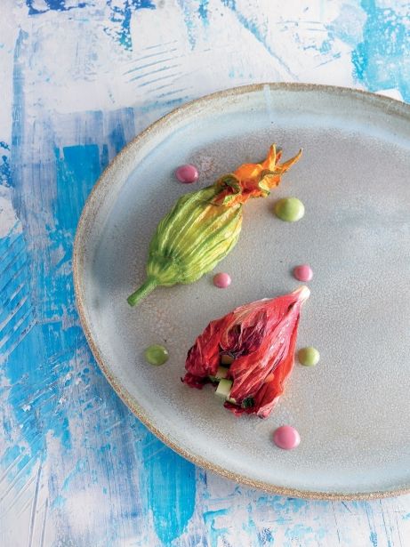 Flores de calabacín y de hibisco al horno